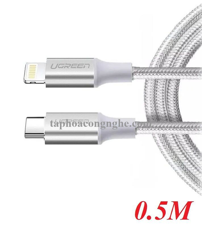 Ugreen 70522 0.5m cáp usb type c ra lightning 2.0 màu trắng 50cm US304 30070522
